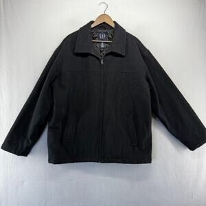 Vintage Gap Wool Coat Men's XL Gray Wool Quilt Lined Zip Pockets Collared y2k